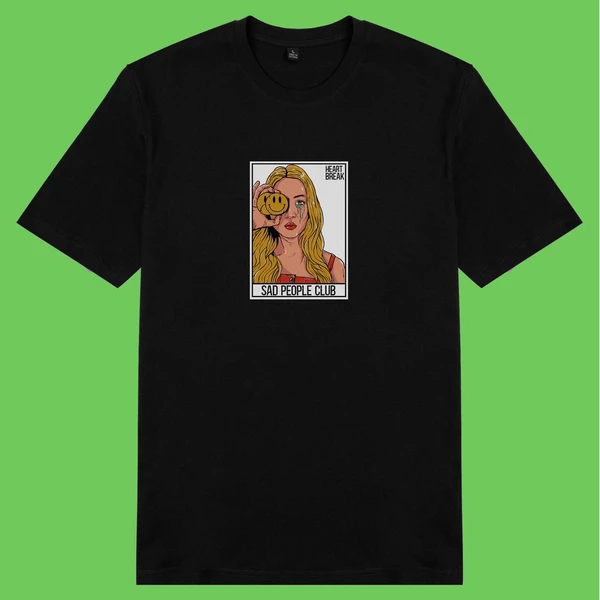  Áo thun ngắn tay unisex Chodole cho cả nam và nữ, chất liệu vải cotton in cotton in hình Sad People Club
