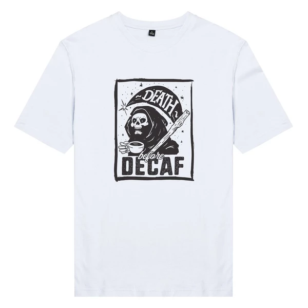 Áo thun tay ngắn unisex Chodole cho cả nam và nữ, chất liệu vải cotton in chữ Death Before Decaf