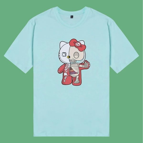 Áo thun tay ngắn unisex Chodole cho cả nam và nữ, chất liệu vải cotton in hình Half Skeleton series - Hello Kitty