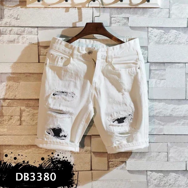 Quần short jean nam, quần sọt jean nam hai màu trắng đen phối rách phong cách trẻ trung dễ phối đồ