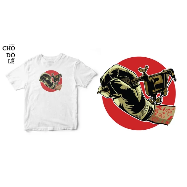 Áo thun ngắn tay unisex Chodole cho cả nam và nữ, chất liệu vải cotton in COTTON 100% IN HÌNH TATTOO MACHINE