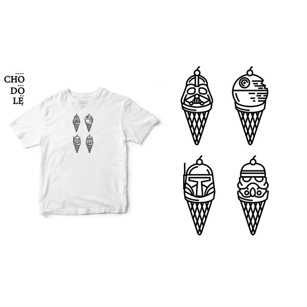 Áo thun tay ngắn unisex Chodole cho cả nam và nữ, chất liệu vải cotton in hình Star wars- Dark Ice cream