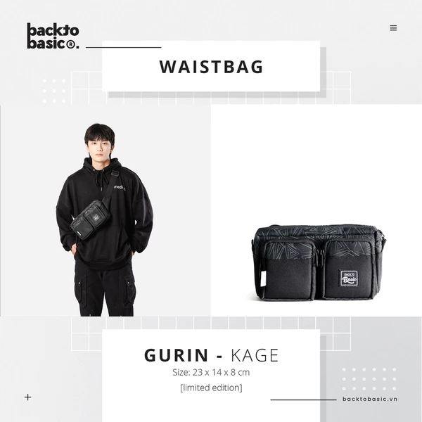 Túi bao tử - Túi đeo hông cao cấp Back To Basic - GURIN KAGE [bản giới hạn] chống thấm tốt, nhiều ngăn