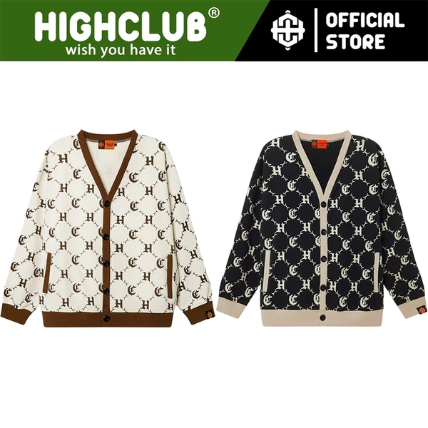 Áo Khoác Cardigan LOGO PATTERN hoạ tiết màu đen/kem - HighClub Brand Chính Hãng