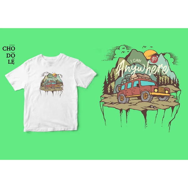 Áo thun tay ngắn unisex Chodole cho cả nam và nữ, chất liệu vải cotton in hình GO ON ADVENTURE