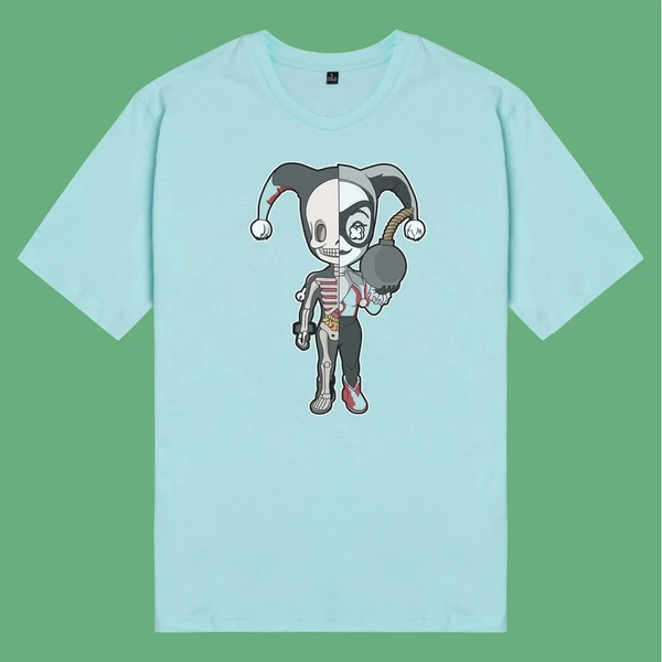Áo thun tay ngắn unisex Chodole cho cả nam và nữ, chất liệu vải cotton in hình Half Skeleton series - Harley Quinn