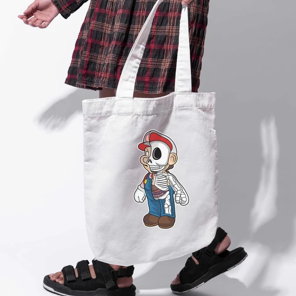 Túi vải tote bag của Chodole chất liệu túi canvas vải bố đẹp in hình độc đáo Half Skeleton - Mario side