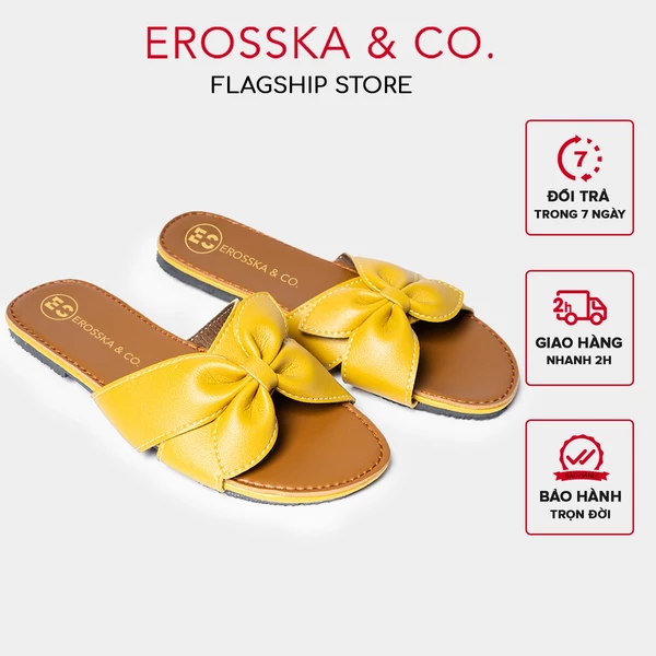 Dép nữ thời trang đế bằng Erosska đính nơ đế bệt màu vàng ver 2 - DE027