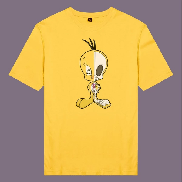 Áo thun tay ngắn unisex Chodole cho cả nam và nữ, chất liệu vải cotton in hình Half Skeleton series - Tweety half