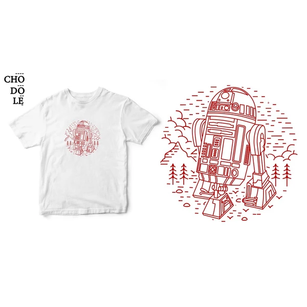 Áo thun tay ngắn unisex Chodole cho cả nam và nữ, chất liệu vải cotton in hình Black Droid - Star Wars