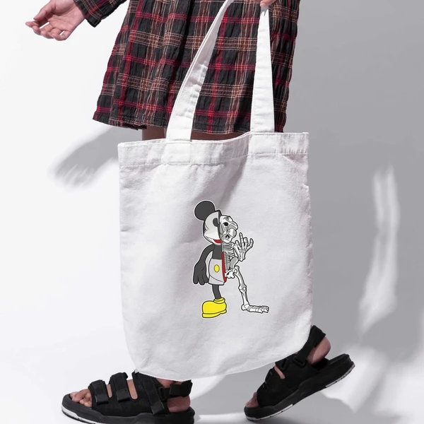 Túi vải tote bag của Chodole chất liệu túi canvas vải bố đẹp in hình độc đáo Half Skeleton - Mickey