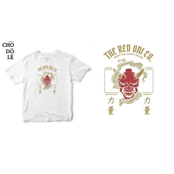 Áo thun tay ngắn unisex Chodole cho cả nam và nữ, chất liệu vải cotton in hình JAPANESE ART - ONI MASK
