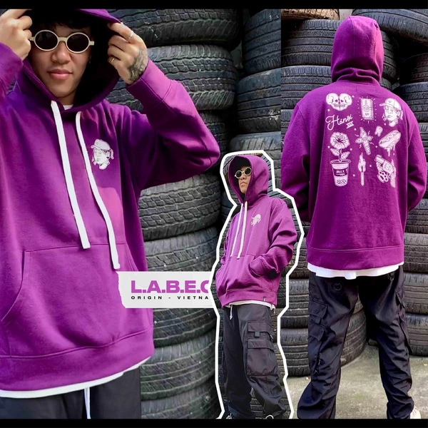 LB18 Áo hoodie HNXXX Labeo Áo nỉ dáng rộng dày dặn