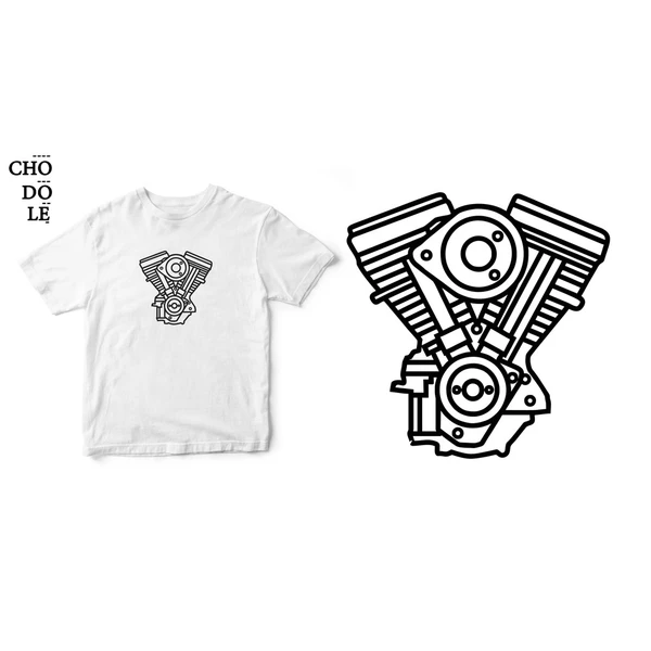 Áo thun tay ngắn unisex Chodole cho cả nam và nữ, chất liệu vải cotton in hình Motorcycle Engine