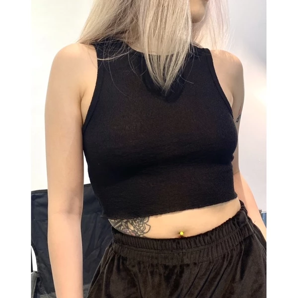 Áo croptop trơn 3 lỗ ( màu xanh / màu đen)