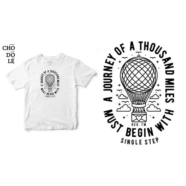 Áo thun tay ngắn unisex Chodole cho cả nam và nữ, chất liệu vải cotton in hình A journey of a thousand miles