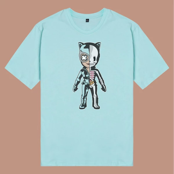 Áo thun ngắn tay unisex Chodole cho cả nam và nữ, chất liệu vải cotton in cotton in hình Half Skeleton series - Catwoman