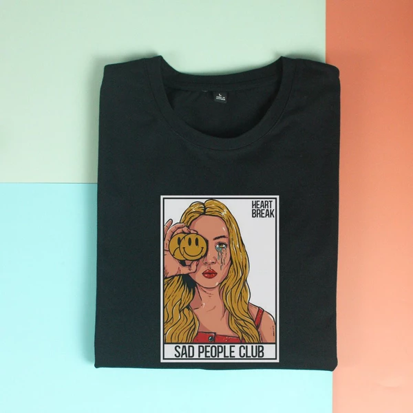 Áo thun ngắn tay unisex Chodole cho cả nam và nữ, chất liệu vải cotton in cotton in hình Sad people club