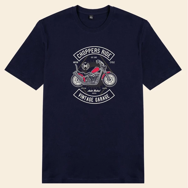 Áo thun tay ngắn unisex Chodole cho cả nam và nữ, chất liệu vải cotton in chữ Biker - Choppers Ride, Vintage Garage