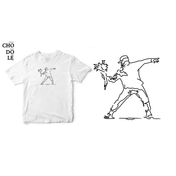 Áo thun tay ngắn unisex Chodole cho cả nam và nữ, chất liệu vải cotton in hình Bansky Flower Thrower