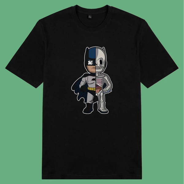 Áo thun ngắn tay unisex Chodole cho cả nam và nữ, chất liệu vải cotton in cotton in hình Half Skeleton series - Batman