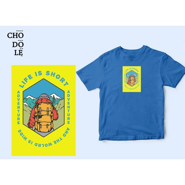 Áo thun unisex màu xanh dương in hình Life Is Short and The World is Wide