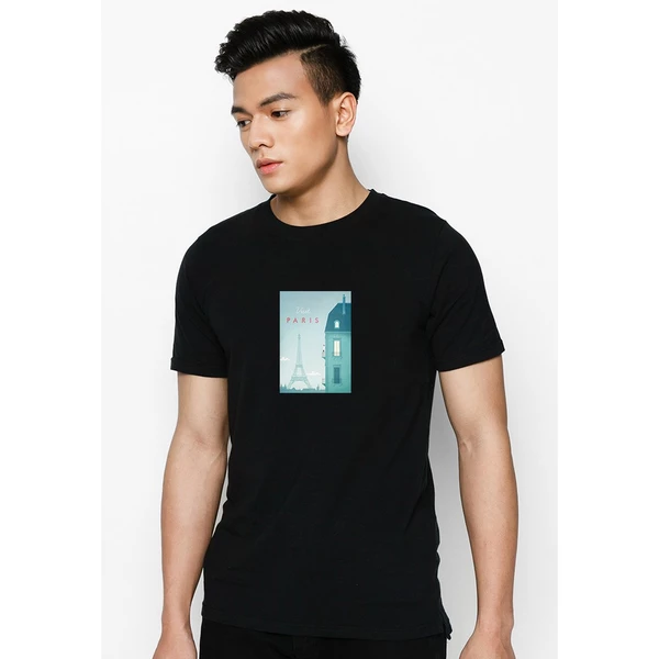 Áo thun ngắn tay unisex Chodole cho cả nam và nữ, chất liệu vải cotton in cotton in hình Paris Day