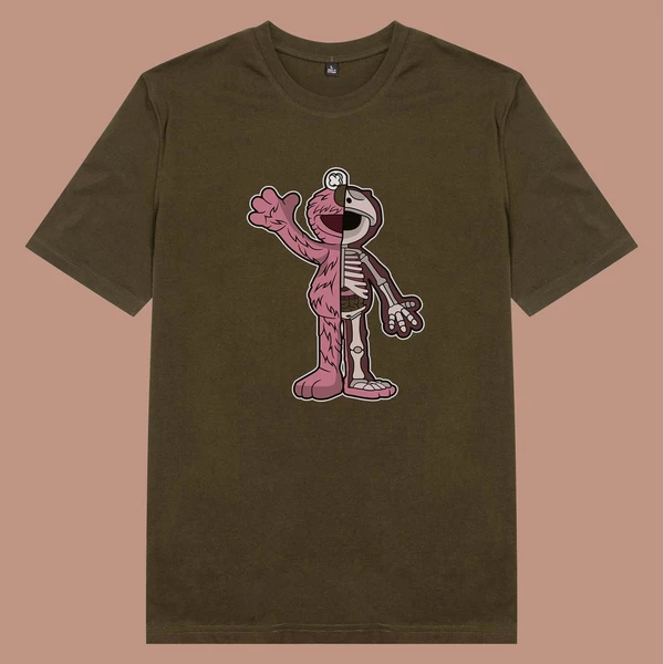 Áo thun ngắn tay unisex Chodole cho cả nam và nữ, chất liệu vải cotton in cotton in hình Half Skeleton series - Elmo