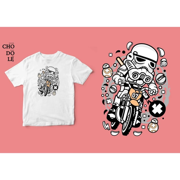Áo thun tay ngắn unisex Chodole cho cả nam và nữ, chất liệu vải cotton in chữ Super Heroes Series - Trooper Motocross