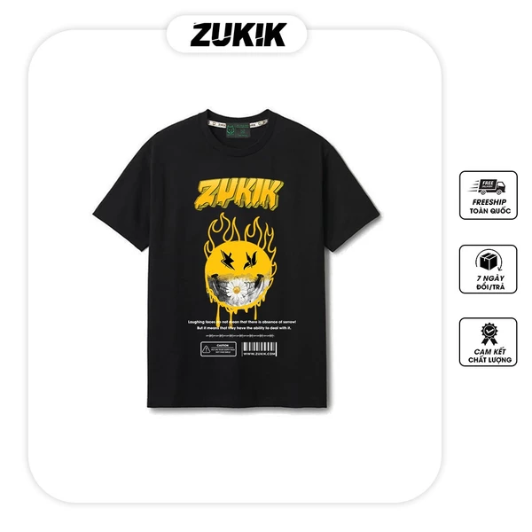 Áo thun tee phông nam nữ tay lỡ oversize form rộng ZUKIK - Fake Smile