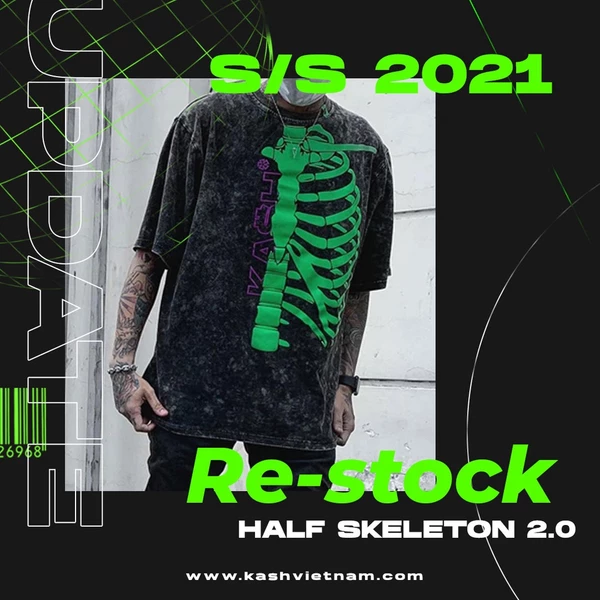 ⚡️FREESHIP⚡️KASH - Áo thun Washed HALF SKELETON form Oversize Local Brand Chính Hãng