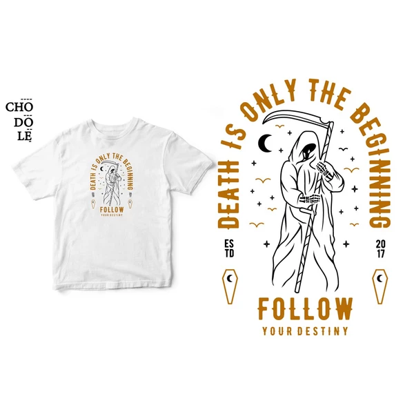 Áo thun tay ngắn unisex Chodole cho cả nam và nữ, chất liệu vải cotton in hình Death is Only the Beginning