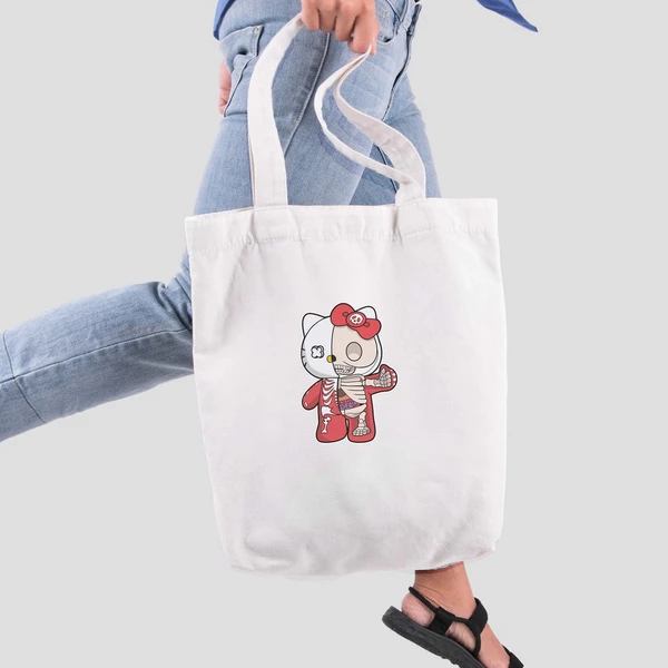 Túi vải tote bag của Chodole chất liệu túi canvas vải bố đẹp in hình độc đáo Half Skeleton - Hello Kitty