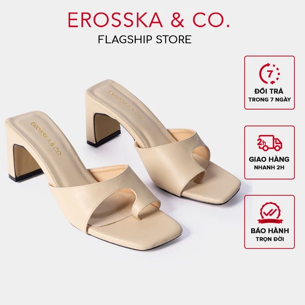 Dép cao gót Erosska mũi vuông kiểu dáng xỏ ngón cao 7cm màu nude - EB027