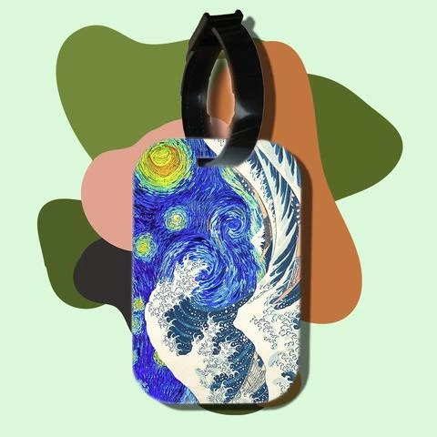 Thẻ hành lý cho túi xách balo du lịch in hình the great wave on starry night (nhiều màu)