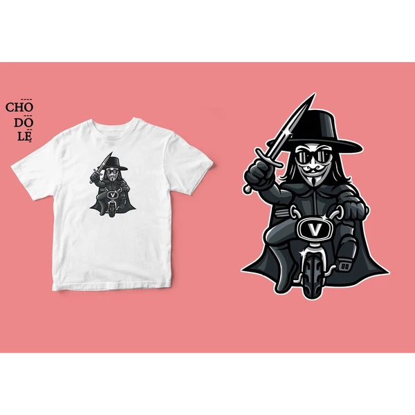 Áo thun tay ngắn unisex Chodole cho cả nam và nữ, chất liệu vải cotton in hình Super Heroes Series - Vandetta Biker