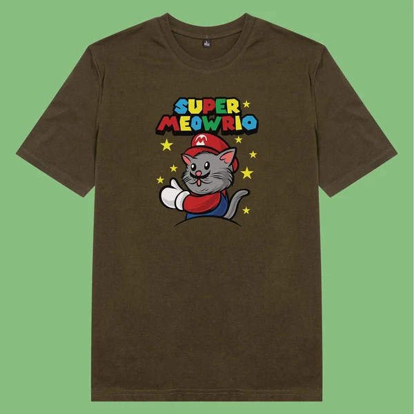 Áo thun unisex cotton in hình Cat Lover series - Super Meowrio (nhiều màu)