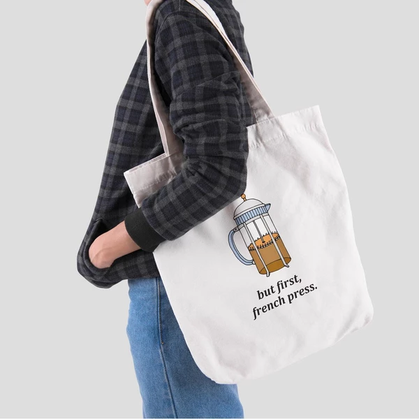Túi vải tote bag của Chodole chất liệu túi canvas vải bố đẹp in hình độc đáo But first, French press
