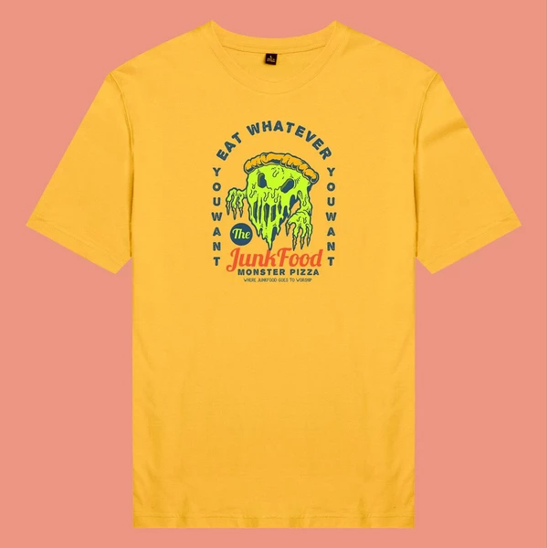 Áo thun tay ngắn unisex Chodole cho cả nam và nữ, chất liệu vải cotton in hình Enjoy the food, Pizza Monster