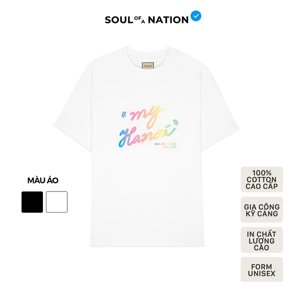 Áo thun unisex In họa tiết chữ rainbow cao cấp MY HANOI form basic 100% cotton premium SOUL OF A NATION VER 2