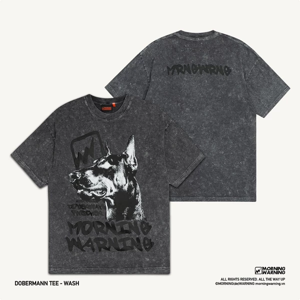 Áo thun Morning Warning Dobermann Wash - Áo Thun Unisex Form Rộng Tay Lỡ Oversize Cotton 100% Local Brand