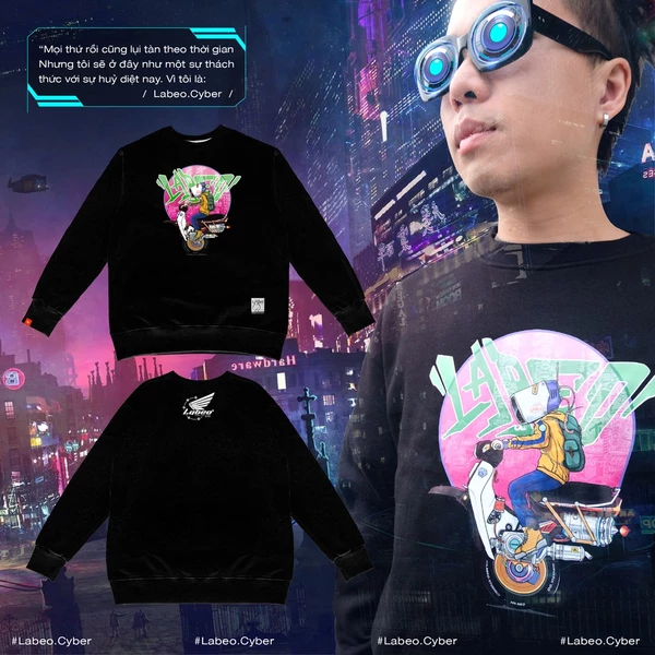 LB69 Áo sweater cyber Honda dream Labeo áo nỉ dáng rộng