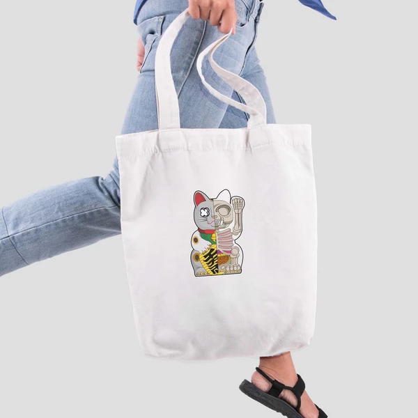 Túi vải tote bag của Chodole chất liệu túi canvas vải bố đẹp in hình độc đáo Half Skeleton - Lucky Cat