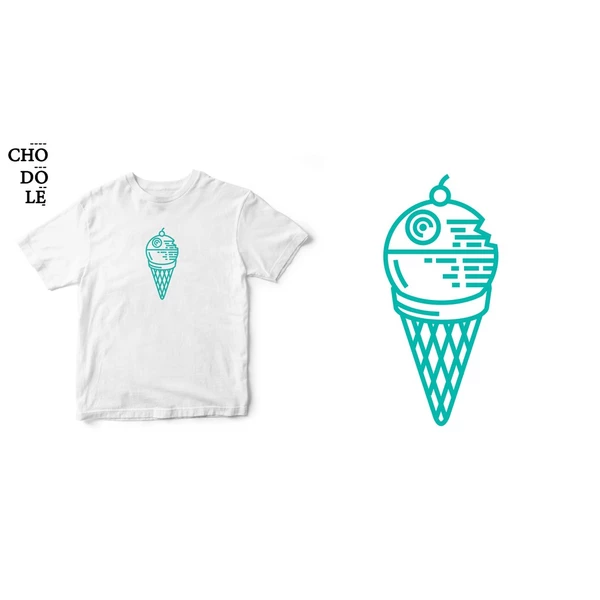 Áo thun tay ngắn unisex Chodole cho cả nam và nữ, chất liệu vải cotton in hình Death Ice Cream