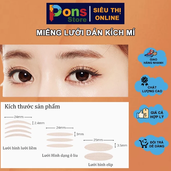 Dán kích mí siêu mỏng, siêu tàng hình lưới nhiều size 600 miếng - PON14