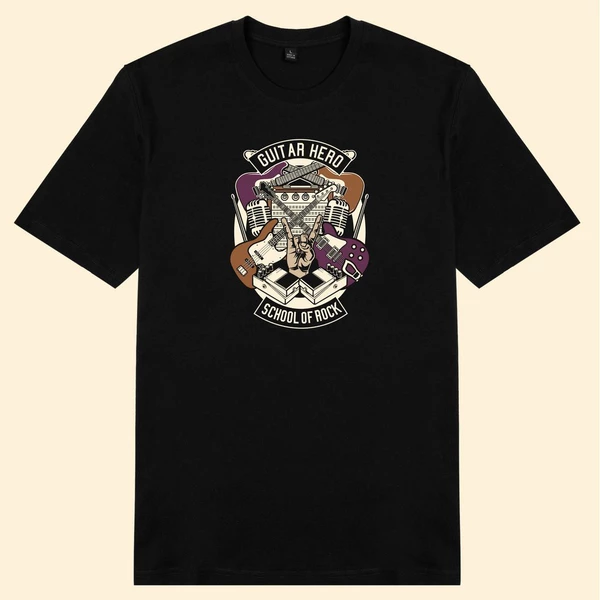 Áo thun tay ngắn unisex Chodole cho cả nam và nữ, chất liệu vải cotton in chữ Guitar Hero - School of rock