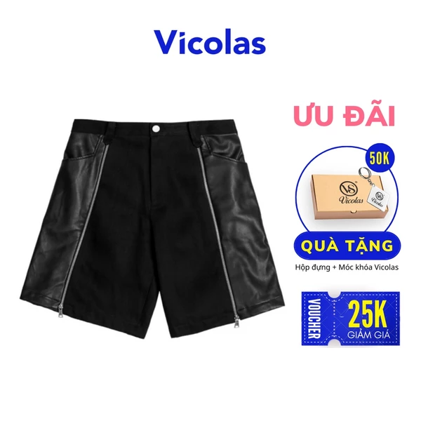 Quần short nam denim phối da unisex V VICOLAS DENIM LEATHER SHORT