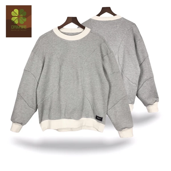 Áo sweater nỉ unisex local brand DRIMWE Xám ghép,Áo nỉ sweater nam nữ form rộng