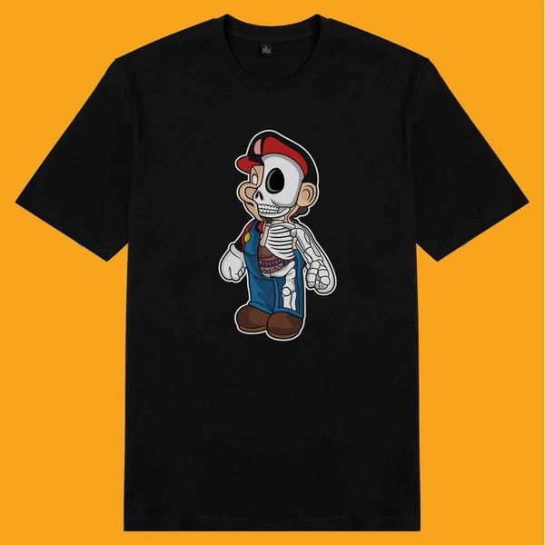 Áo thun tay ngắn unisex Chodole cho cả nam và nữ, chất liệu vải cotton in hình Half Skeleton series - Mario 2