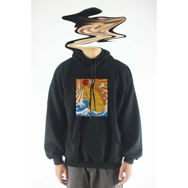  Áo hoodie unisex chodole chất liệu hoodie nỉ, đẹp form rộng cho cả nam và nữ in hình độc đáo Catzilla Kanagawa